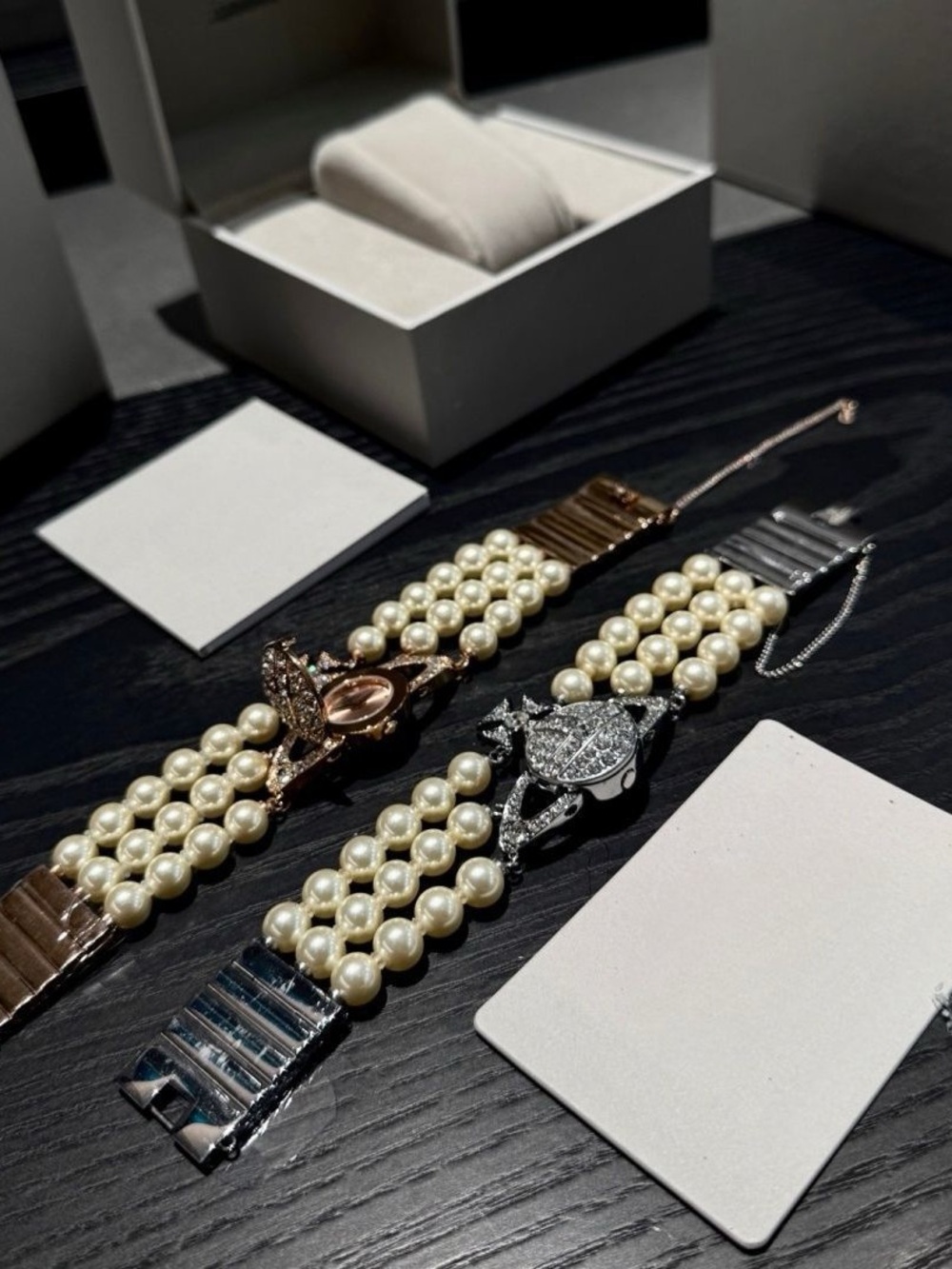 Pearl Triple-Strand Bracelet with Crystal Toggle Accent - Cream and Silver